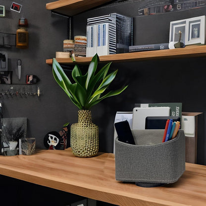 Rotating Desk Organizer, 360 Degree Desk Spinning Caddy, Desktop TV Guide/Mail/Media/Remote Controller Holder Organizer, Grey Linen Texture