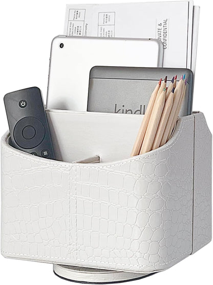 Rotating Desk Organizer, 360 Degree Desk Spinning Caddy, Desktop TV Guide/Mail/Media/Remote Controller Holder Organizer, Grey Linen Texture