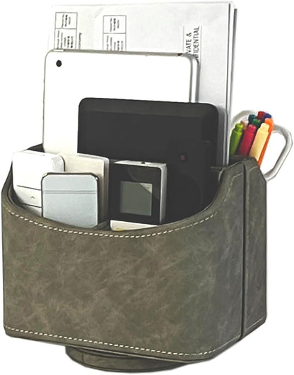 Rotating Desk Organizer, 360 Degree Desk Spinning Caddy, Desktop TV Guide/Mail/Media/Remote Controller Holder Organizer, Grey Linen Texture