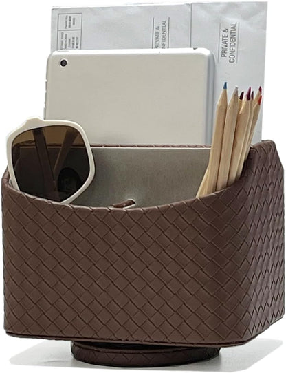 Rotating Desk Organizer, 360 Degree Desk Spinning Caddy, Desktop TV Guide/Mail/Media/Remote Controller Holder Organizer, Grey Linen Texture