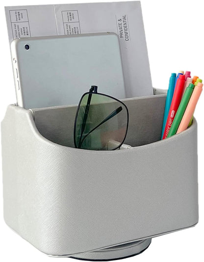 Rotating Desk Organizer, 360 Degree Desk Spinning Caddy, Desktop TV Guide/Mail/Media/Remote Controller Holder Organizer, Grey Linen Texture