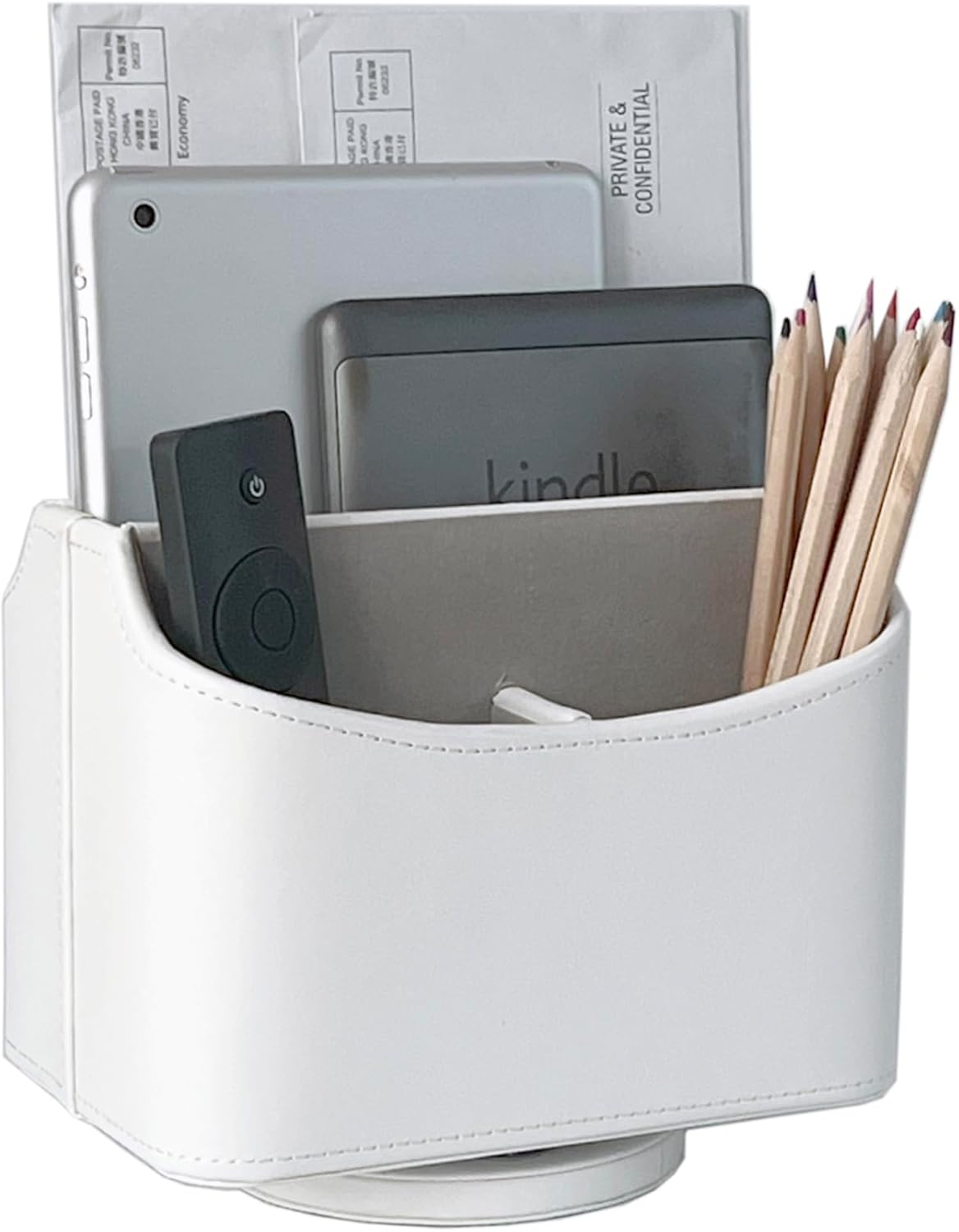 Rotating Desk Organizer, 360 Degree Desk Spinning Caddy, Desktop TV Guide/Mail/Media/Remote Controller Holder Organizer, Grey Linen Texture