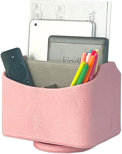 Rotating Desk Organizer, 360 Degree Desk Spinning Caddy, Desktop TV Guide/Mail/Media/Remote Controller Holder Organizer, Grey Linen Texture