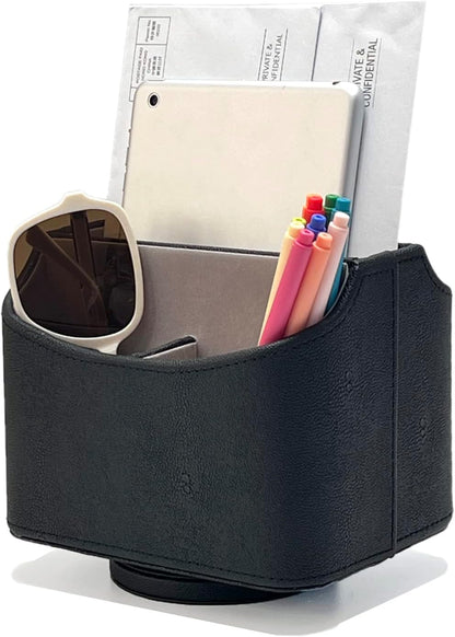 Rotating Desk Organizer, 360 Degree Desk Spinning Caddy, Desktop TV Guide/Mail/Media/Remote Controller Holder Organizer, Grey Linen Texture