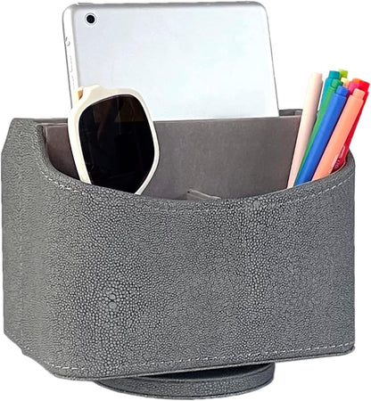 Rotating Desk Organizer, 360 Degree Desk Spinning Caddy, Desktop TV Guide/Mail/Media/Remote Controller Holder Organizer, Grey Linen Texture