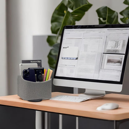 Rotating Desk Organizer, 360 Degree Desk Spinning Caddy, Desktop TV Guide/Mail/Media/Remote Controller Holder Organizer, Grey Linen Texture